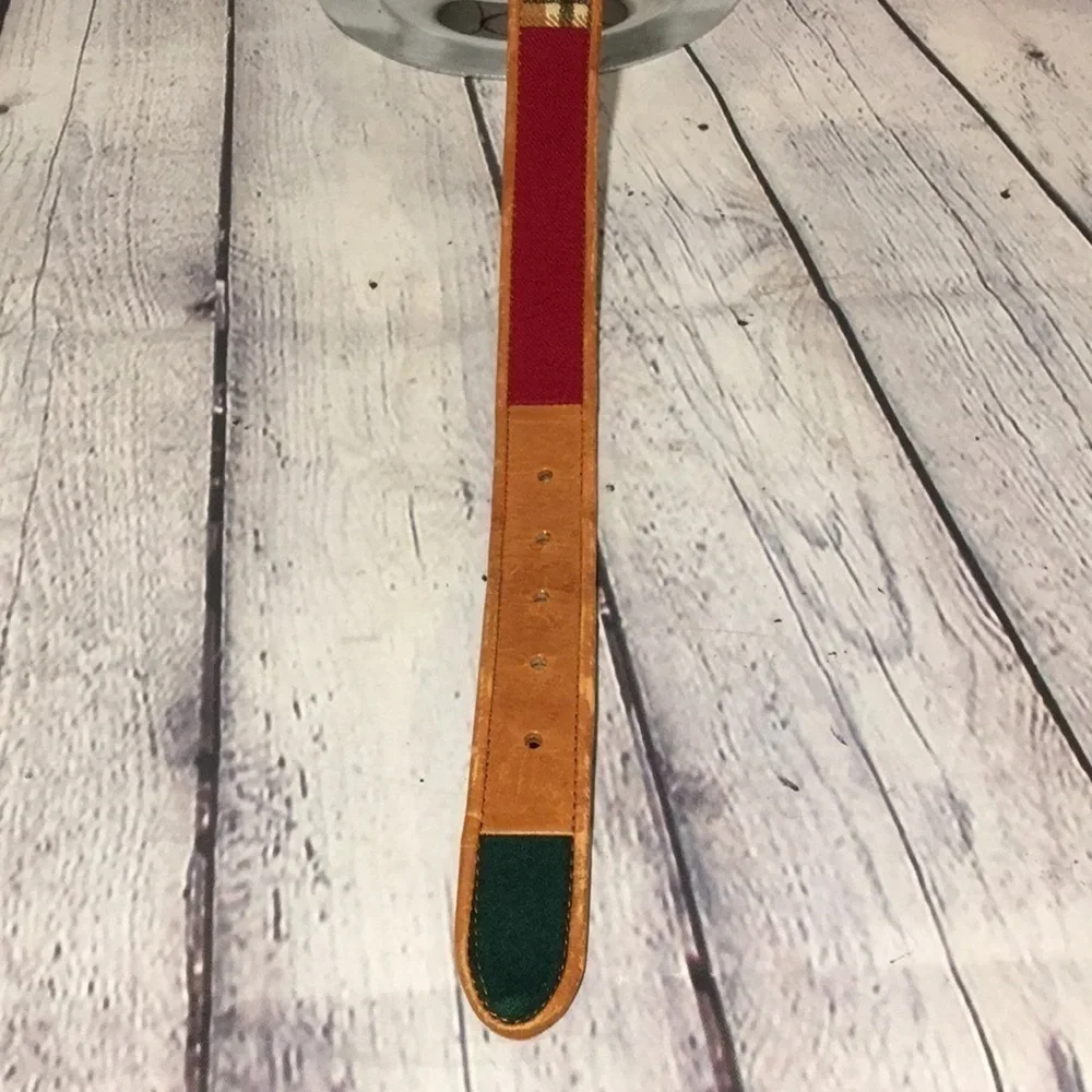Fossil Vintage leather belt plaid design size large